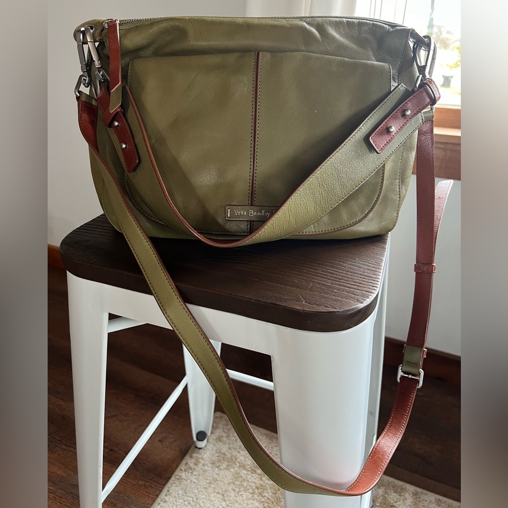 Vera Bradley Women's Green Leather Carson Shoulder Bag/Crossbody Purse